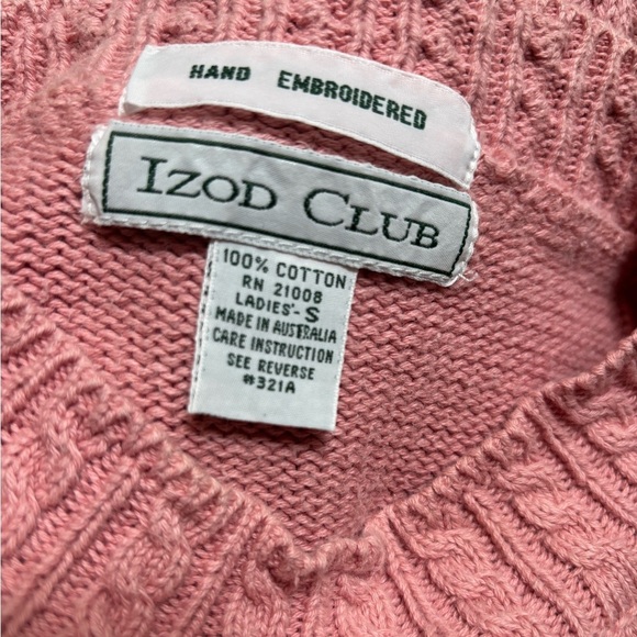 VTG IZOD CLUB HAND EMBROIDERED BLUE & PINK CROCHETED COTTAGE CORE SWEATER SZ S - Picture 10 of 11